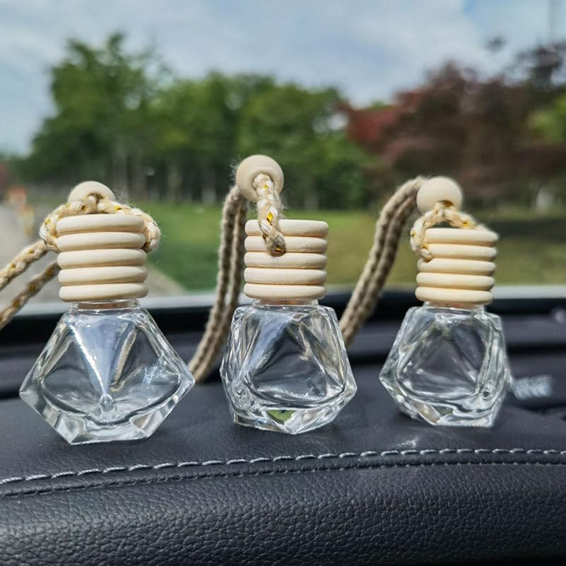 Amosfun 6Pcs Refillable Perfume Bottle Pendants Hanging Aroma Diffusers Essential Oil Holders Decorative Air Fresheners for Car Home Office Interior Ornament