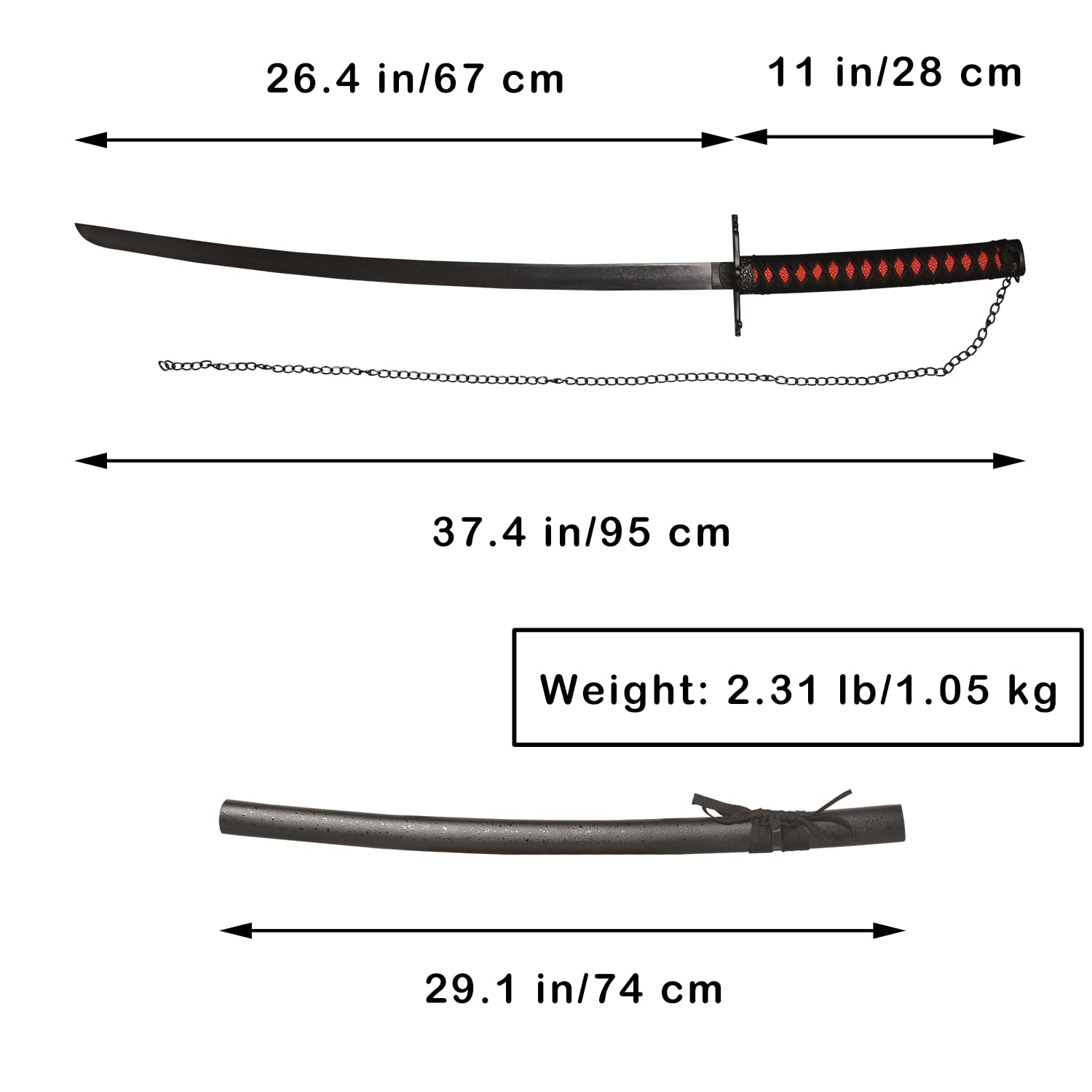 COSWOR 40.2" Anime Katana Kurosaki Ichigo's Tensa Zangetsu Samurai Sword New Edition for Cosplay, Collection