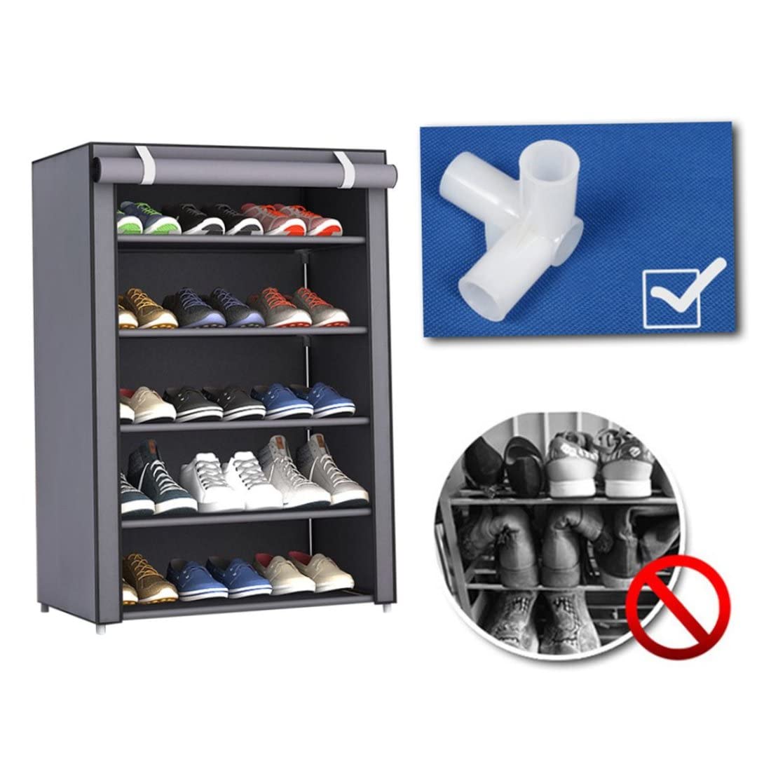 Schuhständer staubdichtes schweres 6 -schichtiger wasserdichtes waschbarer Schuhspeicher Erhöhter minimalistischer schockdes Organizer für Flur Wohnzimmer grau
