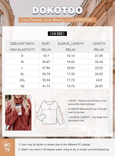 Dokotoo Women Winter Casual Turtleneck High Neck Winter Long Sleeve Cable Knit Chunky Sweaters Pullover Outerwear Red L #TOP5