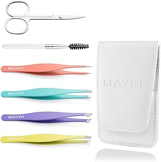 Tweezers for Facial Hair Women 6pcs, Full Size Professional Eyebrow Tweezers Kit, Precision Tweezers Set for Eyebrow/Ingrown Hairs/Splinter/Facial Hair Removal, Stainless Steel Women Tweezers by MAYKI