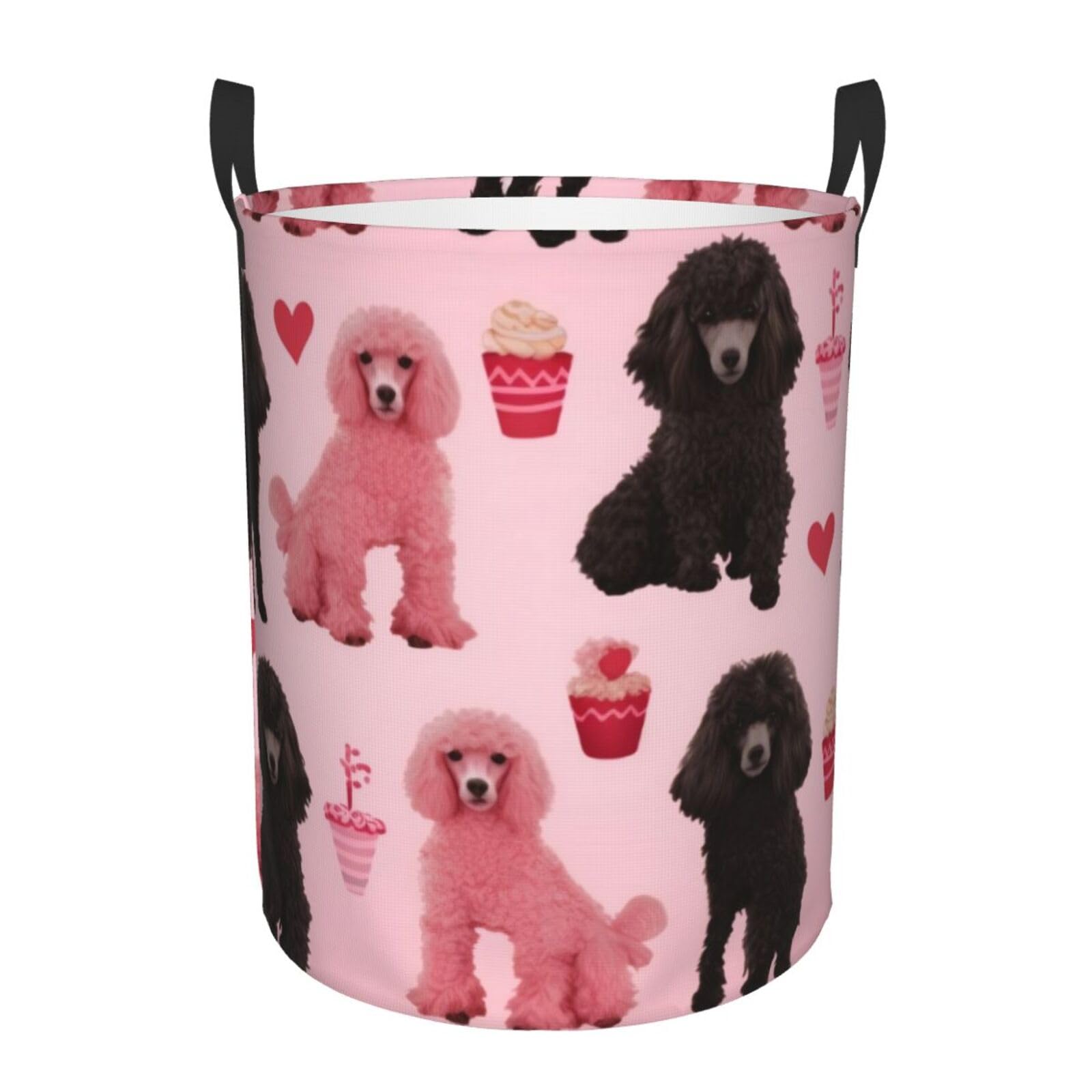 Circular Laundry Basket/Pink Poodles Dogs/Foldable Dirty Clothes Storage Hamper, With Handles, Water Resistant, For Bedroom Bathroom Storage Bins 50x40cm