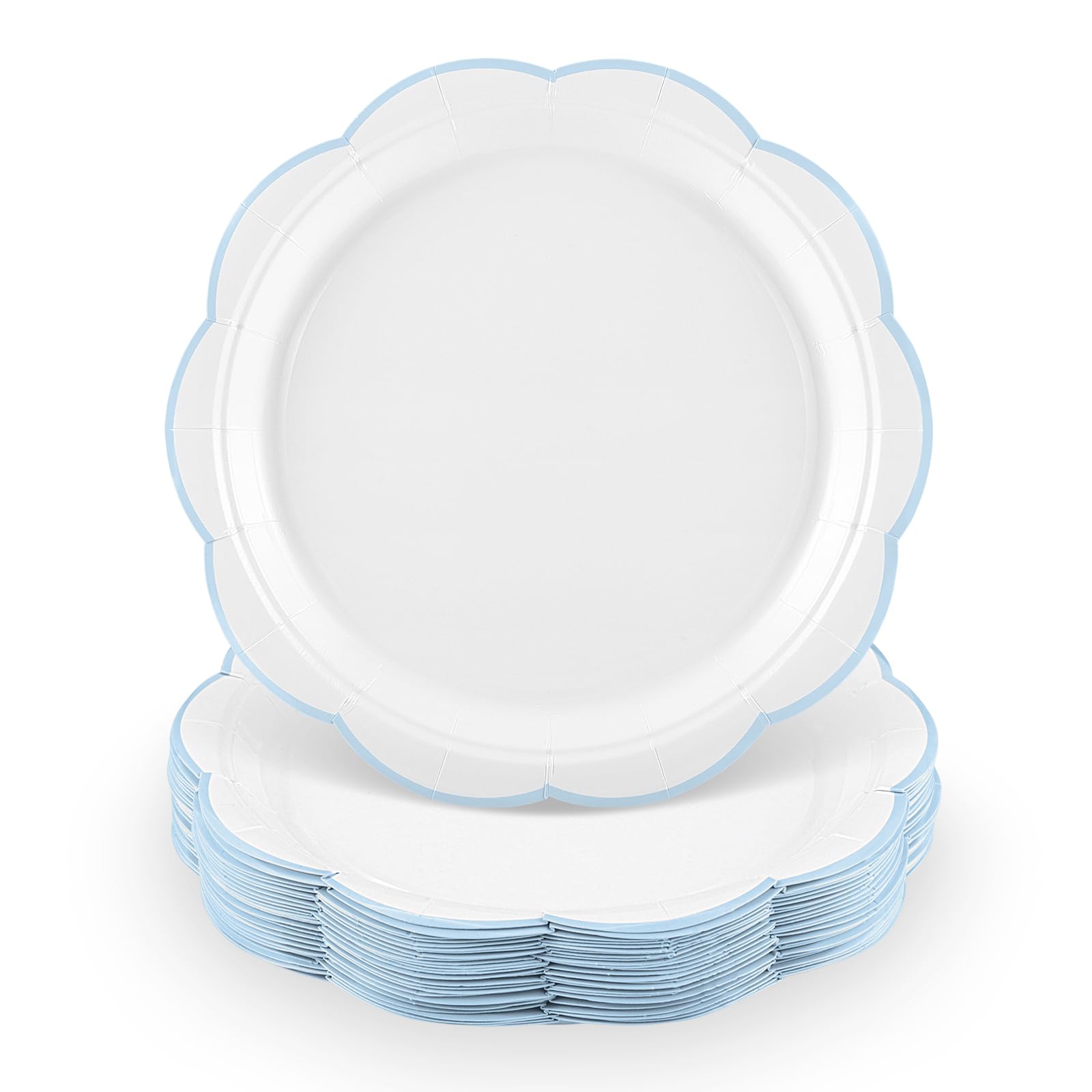 30 Pcs Blue and White Paper Plates 7 Inch Baby Shower Plates with Blue Trim