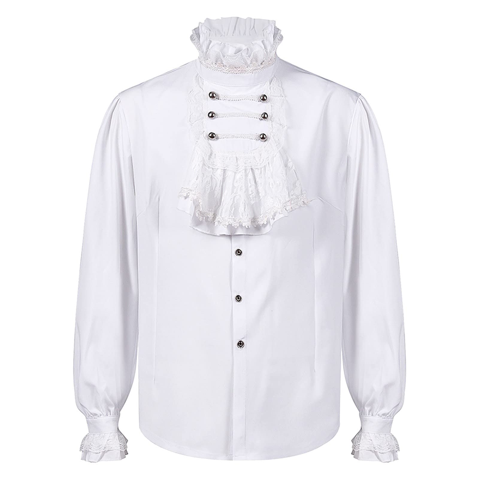Men's Medieval Ruffle Shirt Gothic Shirt Pirate Long Sleeve Shirt Victorian Steampunk Costume Blouse Gotisher Punk Men's Blouse Baroque Regular Fit Victorian Costume Renaissance Clothing, O White, S