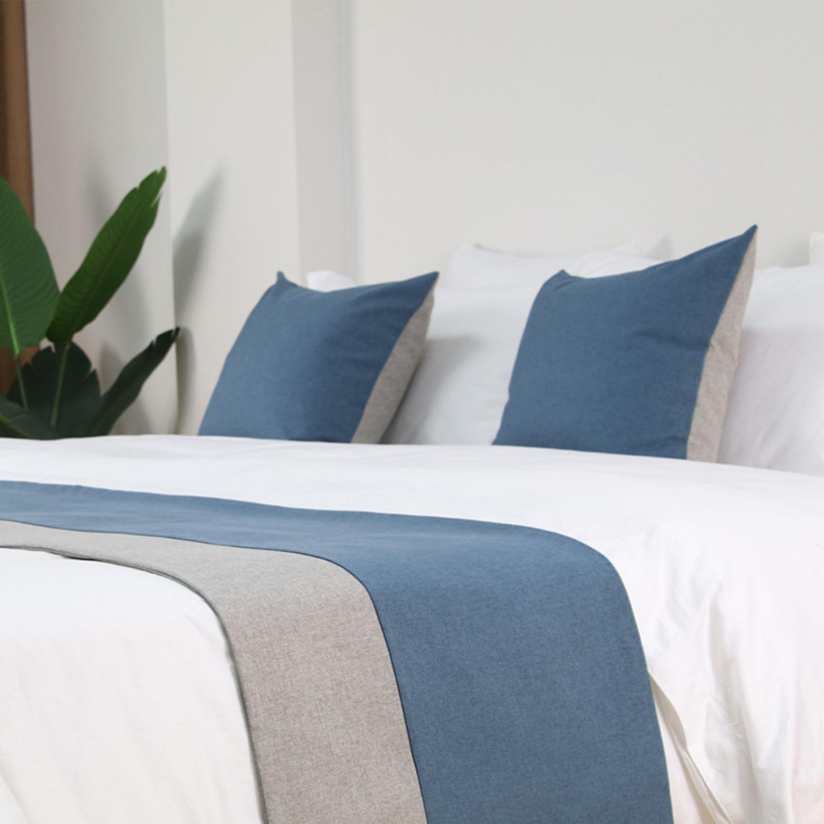 Camino de cama de retazos gris y azul de alta calidad para ropa de cama elegante tamano King