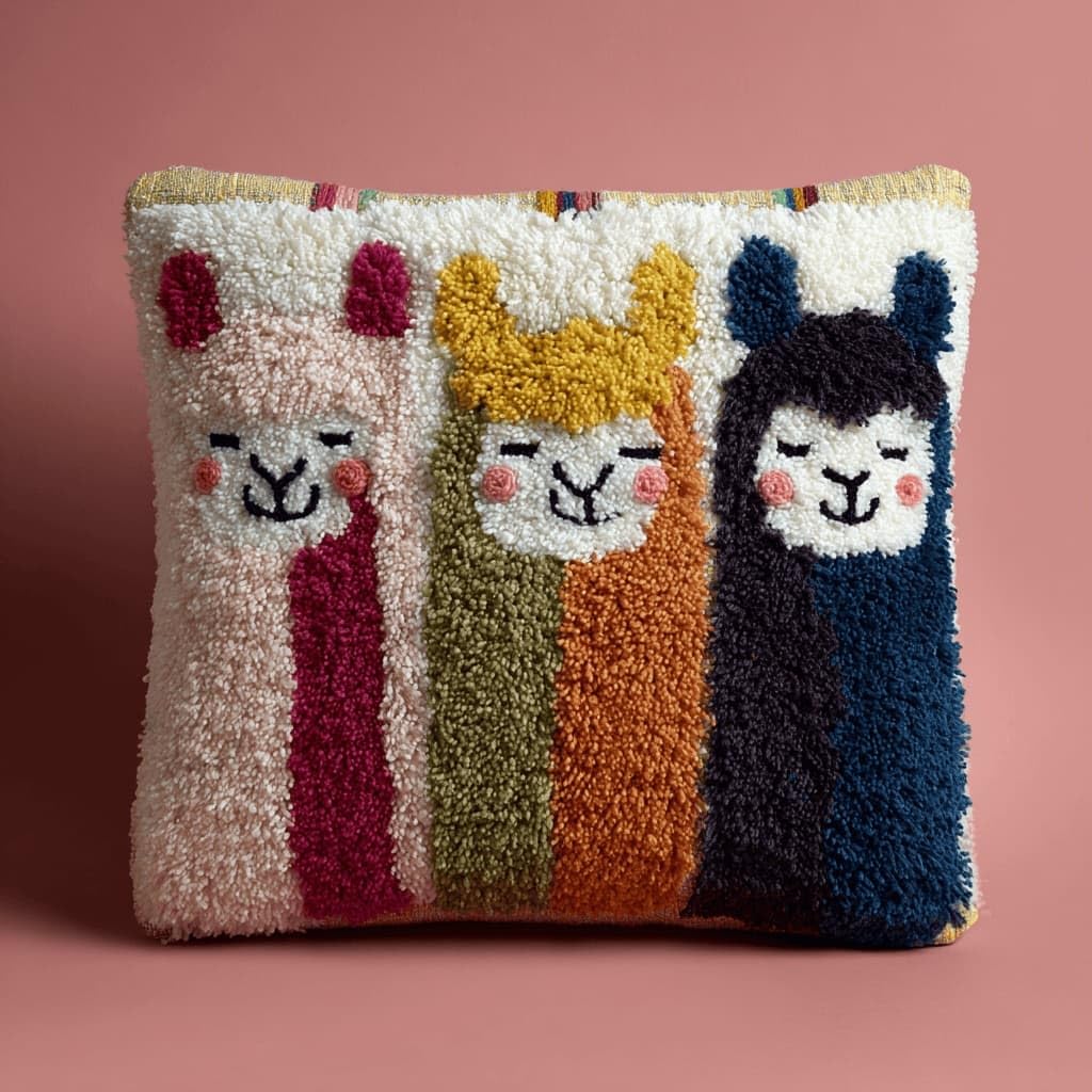 AxiangziK Latch Hook Cushion Kits,Alpaca DIY Needlework Pillow Cover Cushion Rug Making Kit,17X17Inch Handmade Embroidery Kits, Decorative Throw Pillow Cover for Sofa Cushions, Bedroom Decor