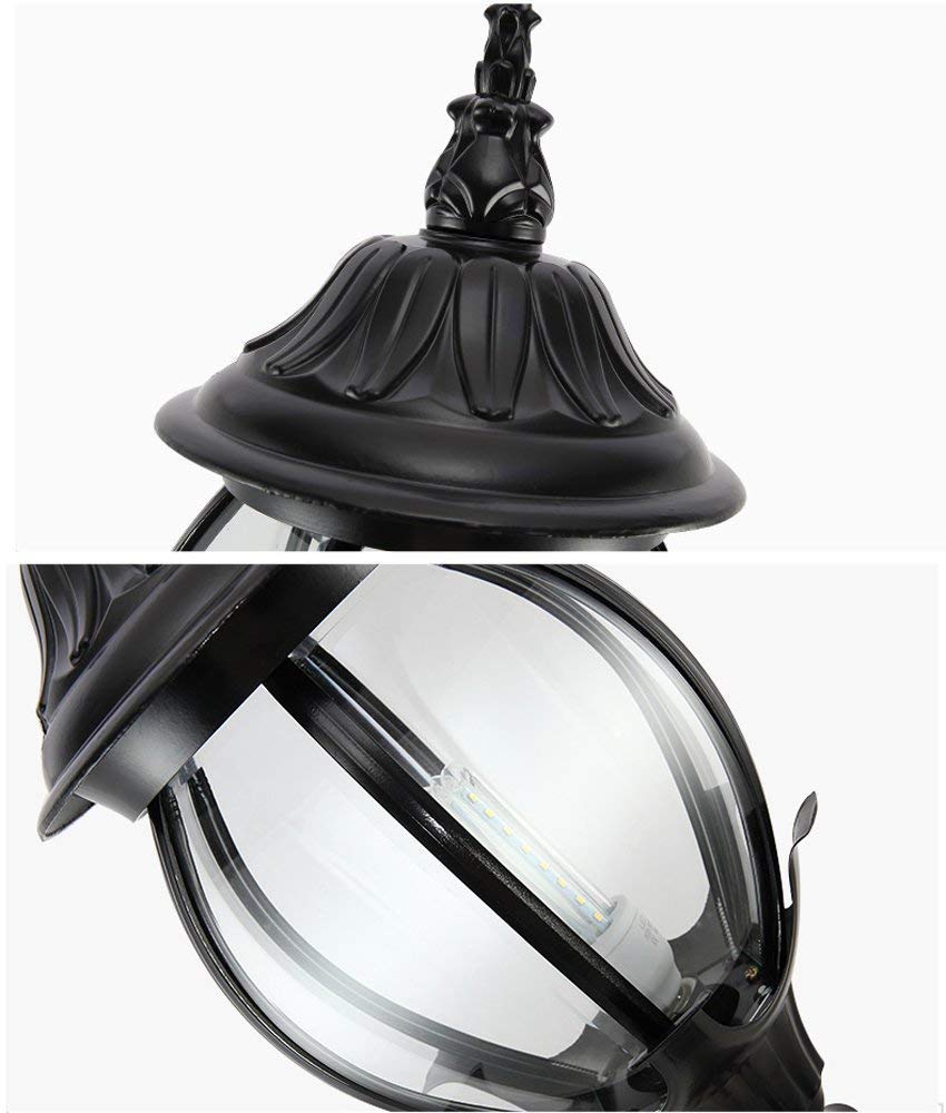 Amerykański retro vintage antyczny wodoodporny szklany ogród trawnikowy europejski słup słupowy lampa aluminiowa willa wspólnota dziedziniec wysoki słup krajobraz trawnik,Black-175cm