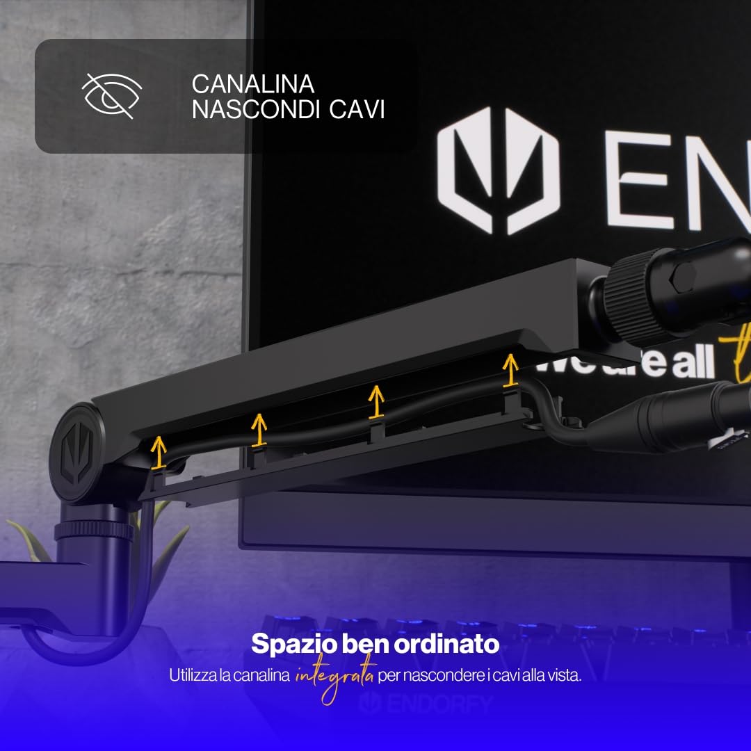 ENDORFY Broadcast Low Profile Boom Arm, Microfono Premium a basso profilo Smartfone e braccio luminoso con cavo, rotazione di 360 gradi