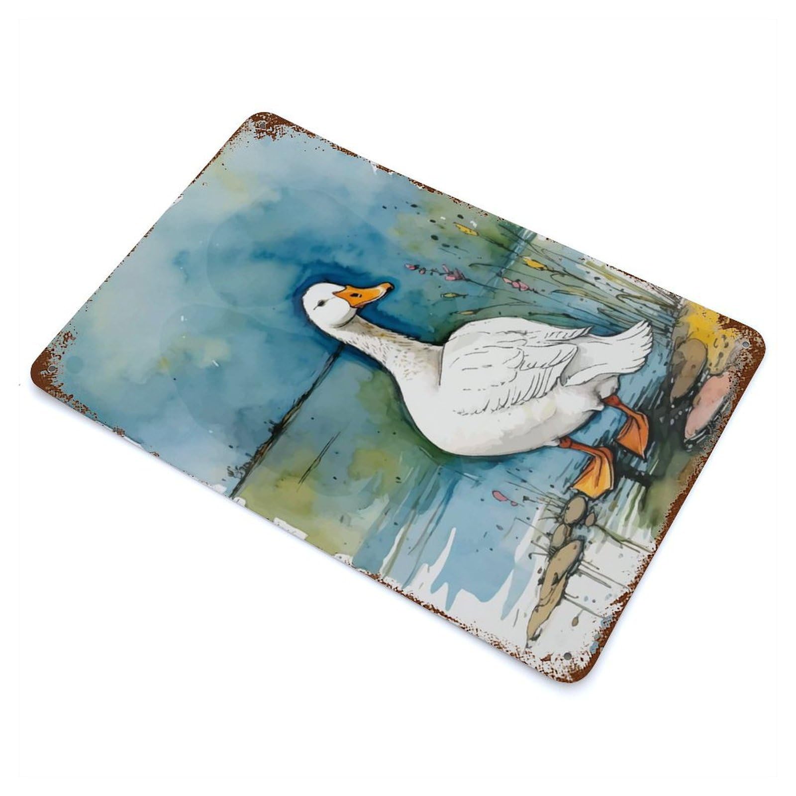 Garage Style Watercolor Goose Rust Effect Tin Sign 11.8"x7.9", Farmhouse Wall Decor for Bar And Workshop