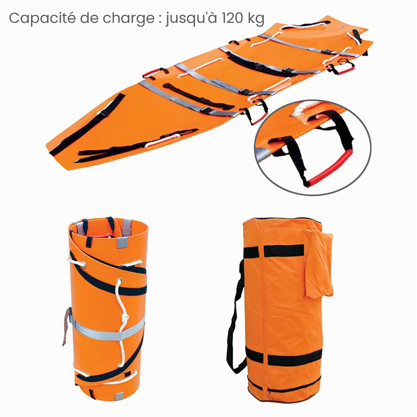 Brancard Civière de Sauvetage Pliable Portable, civière arrière de Sauvetage en Plein air pour Pompiers, civière épaisse et Souple, pour hôpital, Sites Sportifs, Sauvetage en Cas d'incendie,
