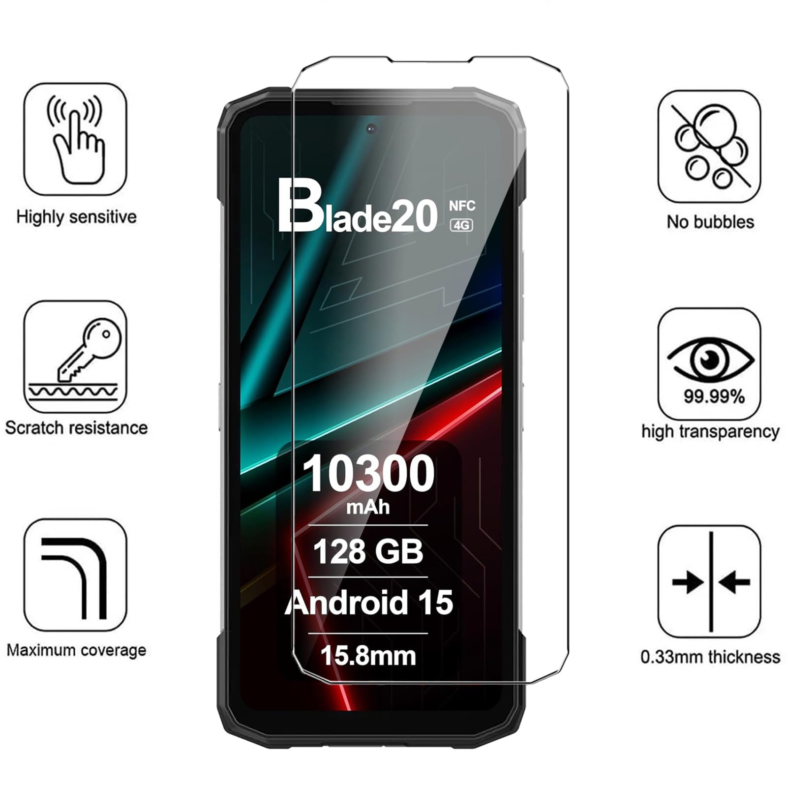 Xianyun 3 Pezzi Pellicola Vetro Temperato per Doogee Blade GT