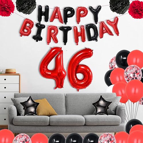 Miniatura 4 de Decoraciones de fiesta de cumpleaños número 46, globos de papel de aluminio con el número 46, globos de látex perfectos para fiestas de 46 años,