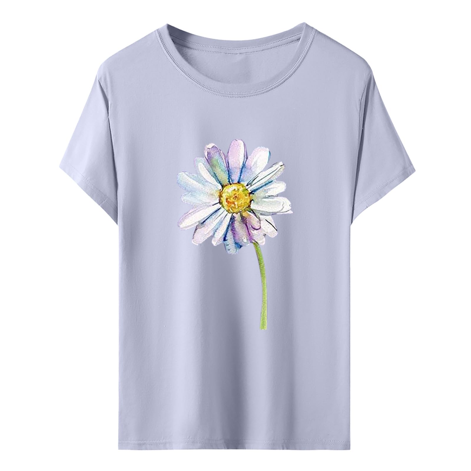 PODOLIXIA Camiseta de verano para mujer, manga corta, blusas con estampado floral, cuello redondo, holgadas, blusas