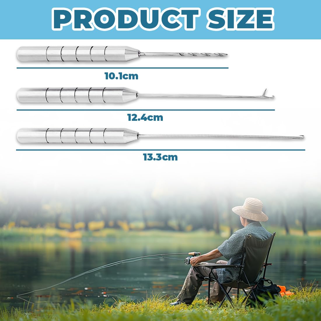 Kit da 3 Aghi da Pesca in Acciaio Inossidabile - Set Professionale per Esca con Punteruolo, Ago per Nodi e Ago per Ancorette - Per Boiles, Esche Naturali e Artificiali - 4