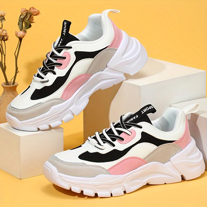 Women's Colorblock Chunky Sneakers, Running Sports Shoes, Casual Outdoor Walking4