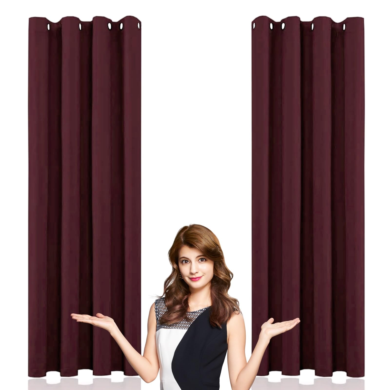 WUXXIANG Window Treatments 80 x 120 cm Weather Resistant Durable, 2 Panels Eyelet Thermal Curtain, with Blackout Lining, for Home Fashion Decor, Red Wine