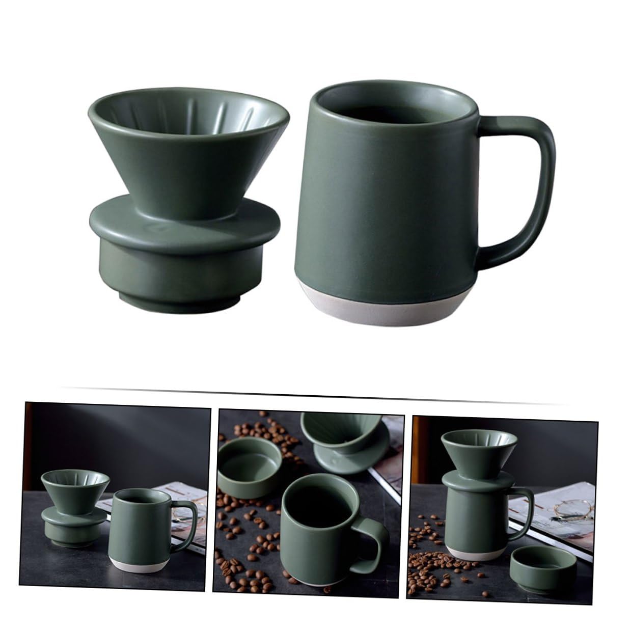 Filtro de Cerámica Verde para Café y Leche con Asa Taza Ligera y Práctica para Uso Doméstico y Viajes Diseño Sencillo y Duradero para Preparar Café con Sabor Fino
