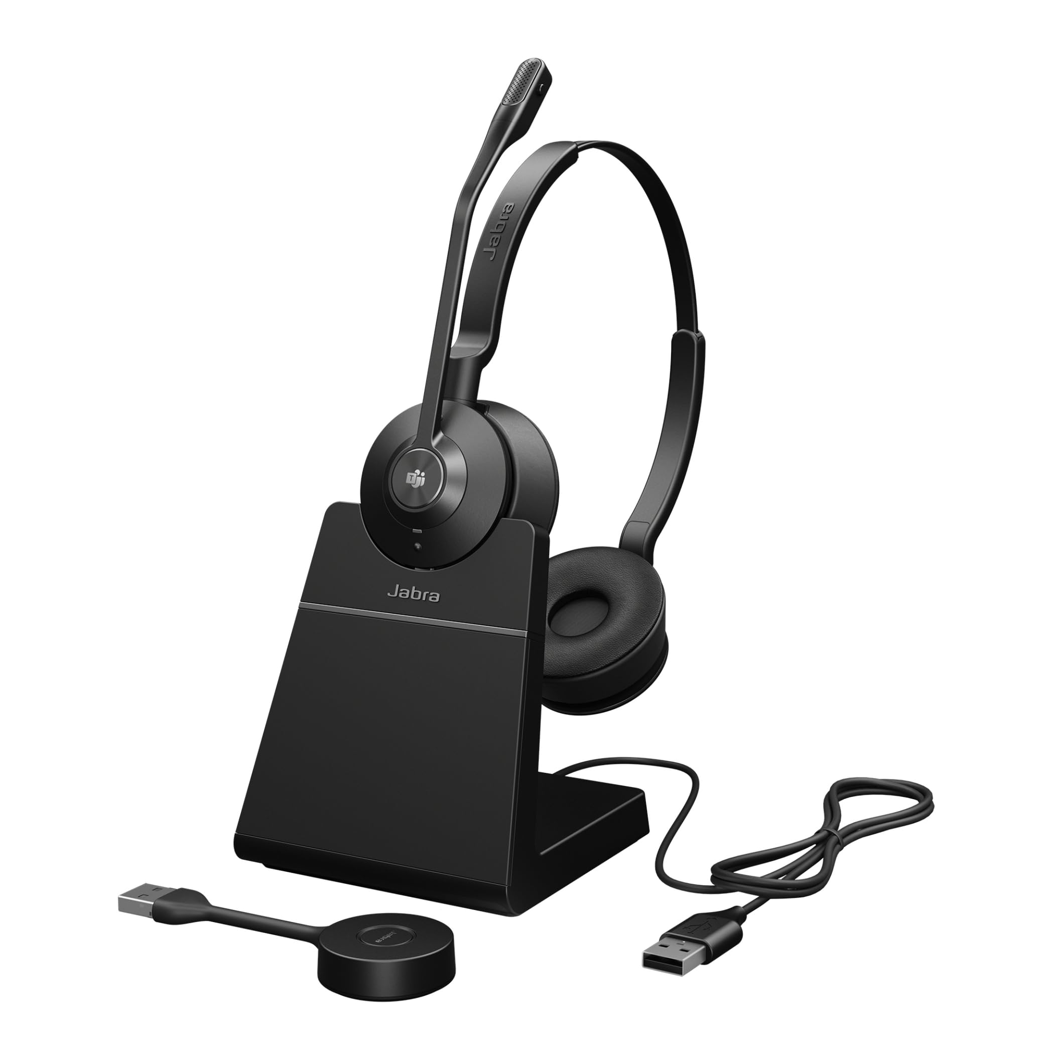 Jabra Engage 55 Stereo-Headset MS, Link 400a DECT-Adapter USB-A, Engage 55 Tischständer, 1,2 m USB-C-auf-USB-A-Kabel, Tragetasche, Garantie und Warnung (Sicherheitsbroschüren)