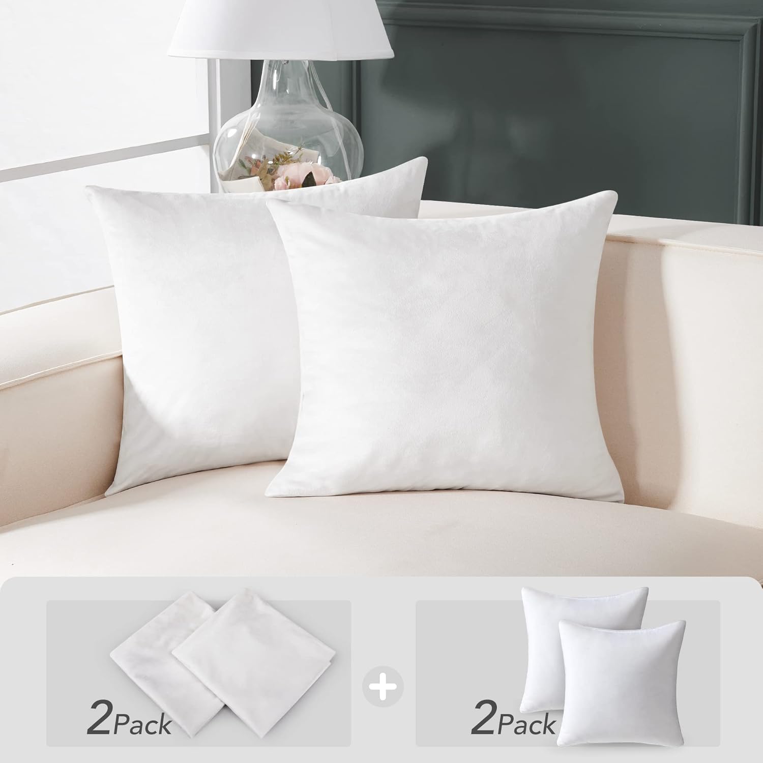 Deconovo Square Decorative Velvet 2 Pieces Throw Pillow Covers 20x20 Inch Bundle