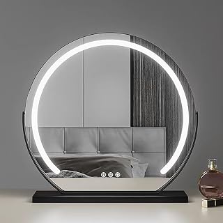 Fristående LED-sminkspegel med 3 färgtemperaturer 360° roterande sminkspegel upplyst sminkbordsspegel i guld svart vit och silver – 50 cm storlek