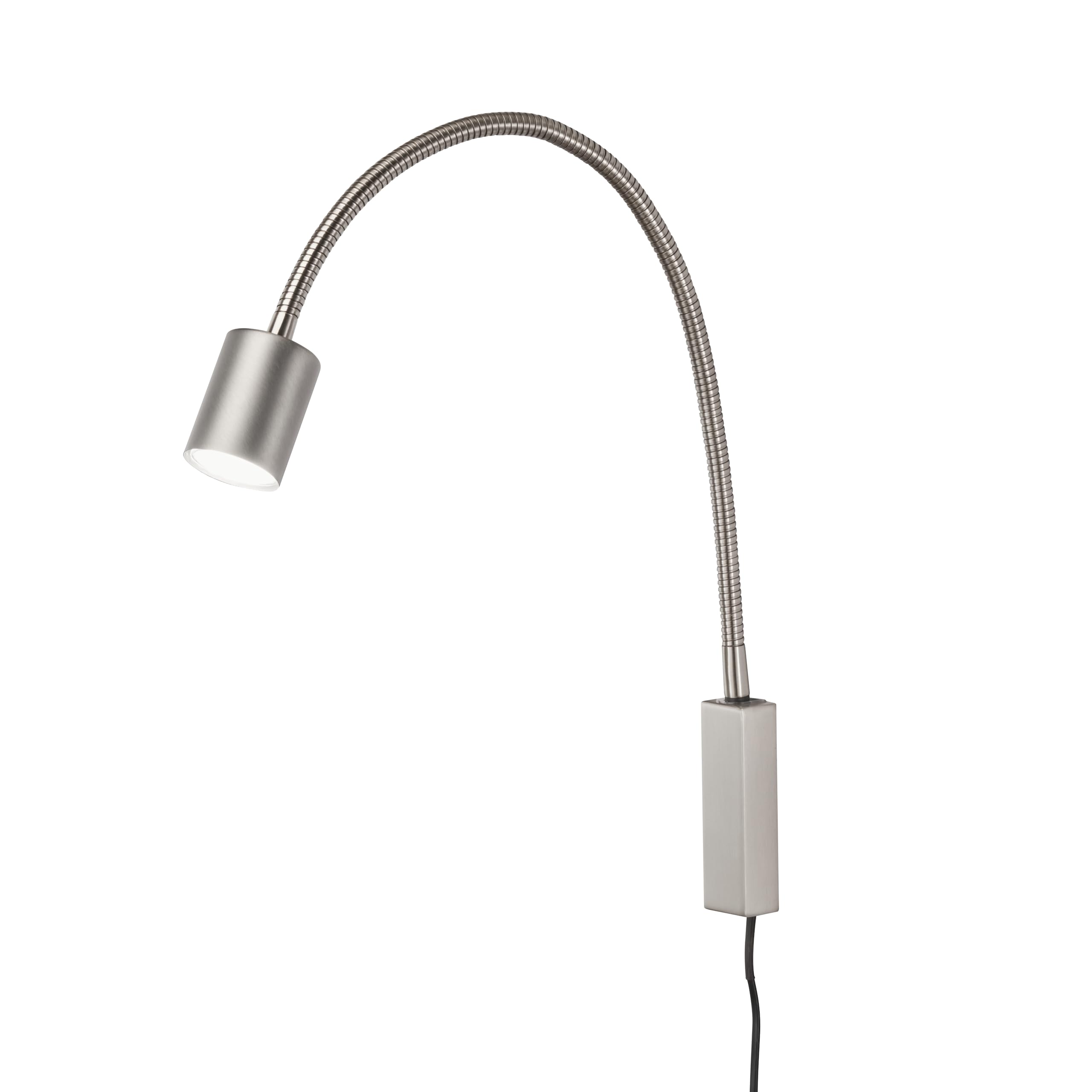 Fischer & Honsel Bettleuchte Flex, Spotleuchte, Justi| nickelfarben matt| B: 6 cm, H: 52 cm, A: 40 cm| mit Schalter schaltbar| 1x GU10 - LED max. 4 Watt 3000 K | 320 lm| EEG: G | 30499