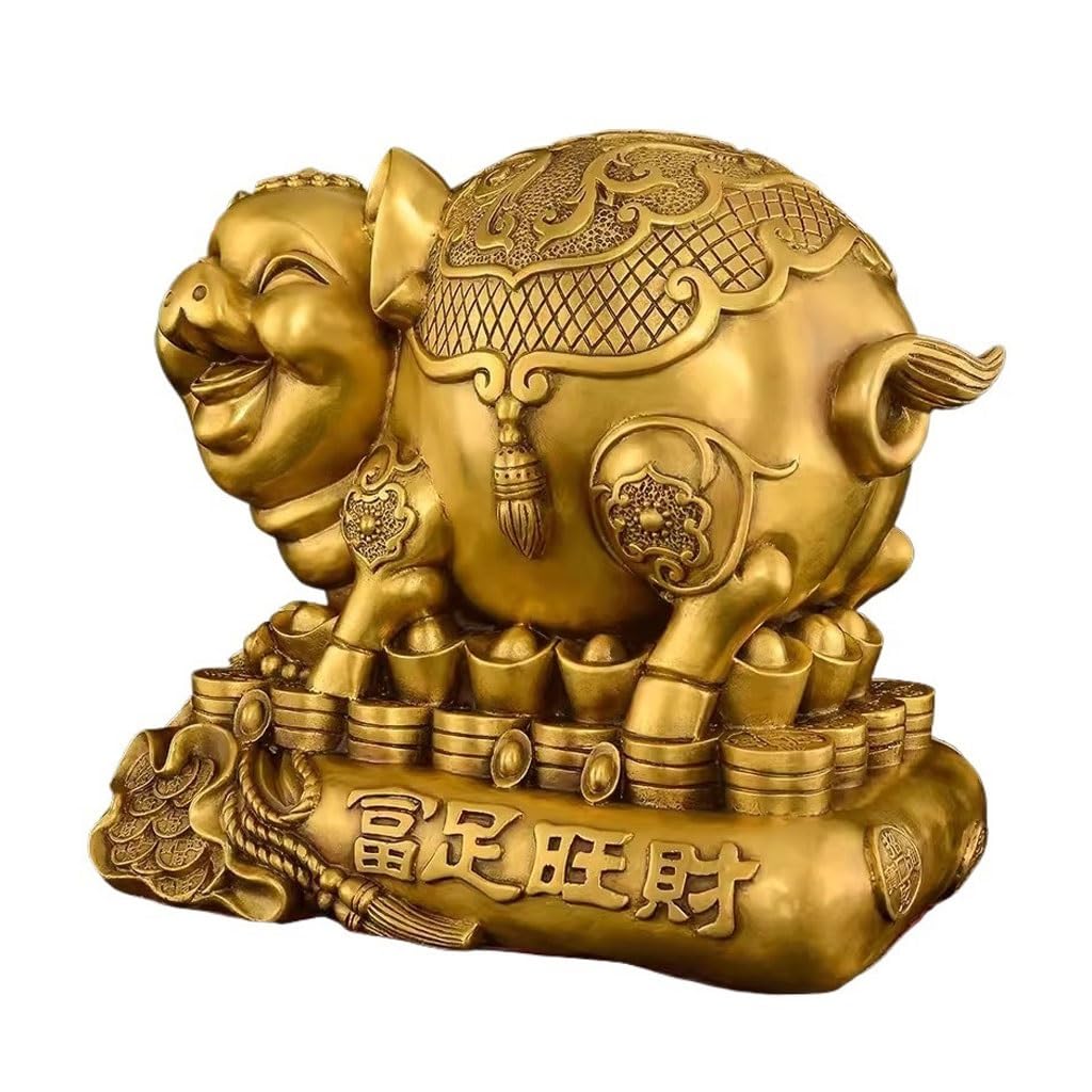 IUokLU Statue Metal Brass Zodiac Pig Ingot Wealth Pig Ornaments Living Room Office Gold Pig Piggy Bank Brass Figurine