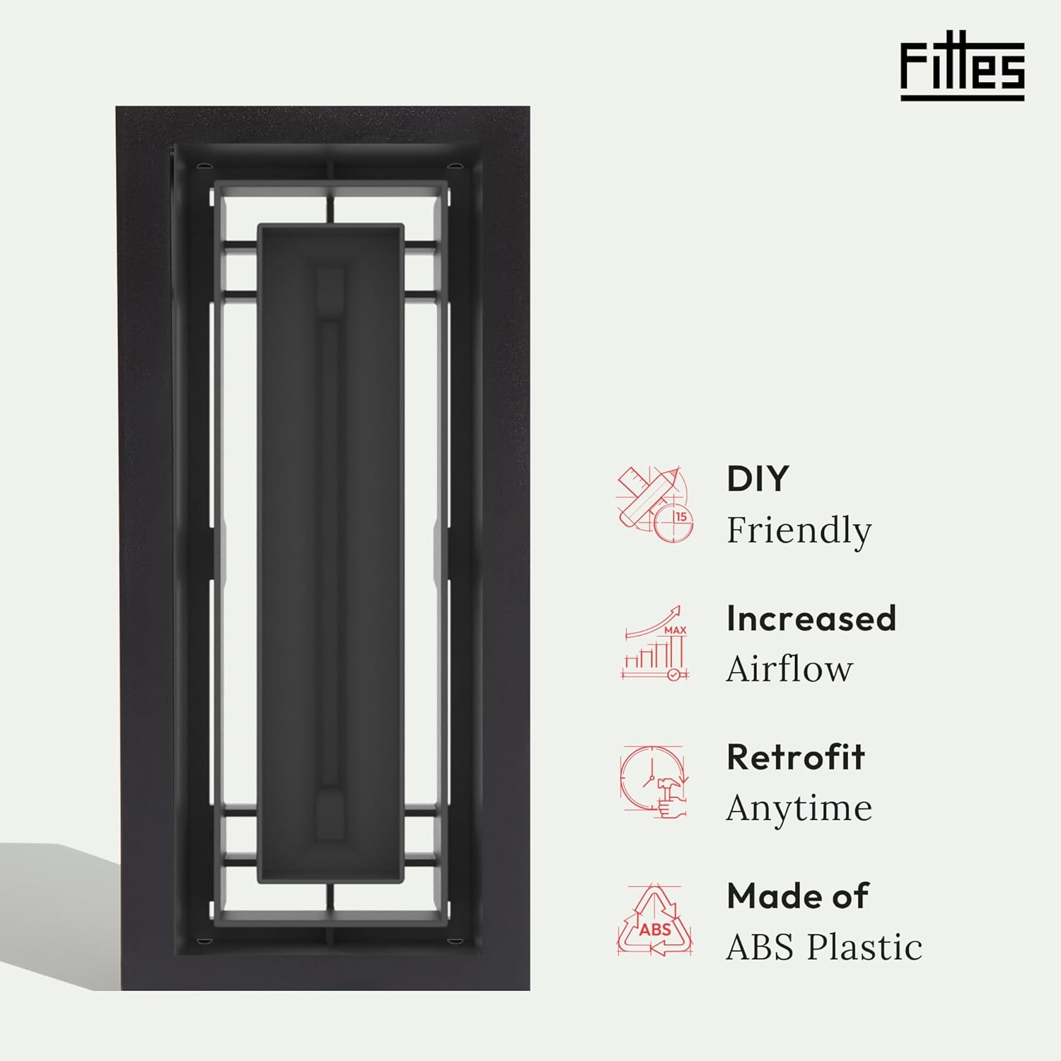 Fittes Framed Floor Vent [Lite+], Minimalist ABS Plastic HVAC Air Return Register Cover, Customizable Increased Airflow Solution for Home Floor, Easy 15-Min DIY Install – 4"x10" – Matte Black – 1 Pack