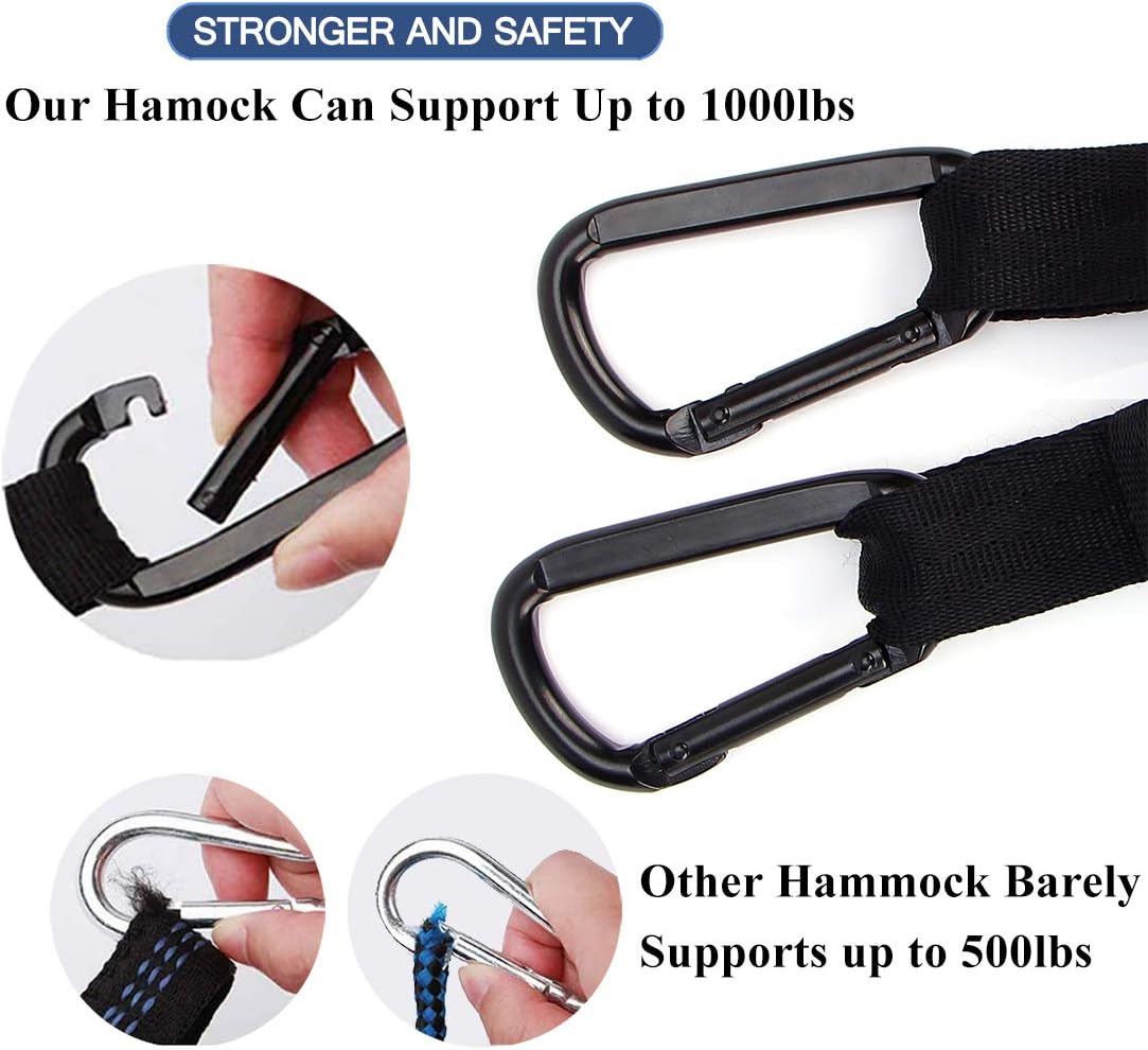 Camping Hammock Double with 2 Tree Straps Made of Portable Lightweight Nylon Parachute for Backpacking,Travel,Beach,Yard and Outdoor Survival (NavyBlue-Blue)