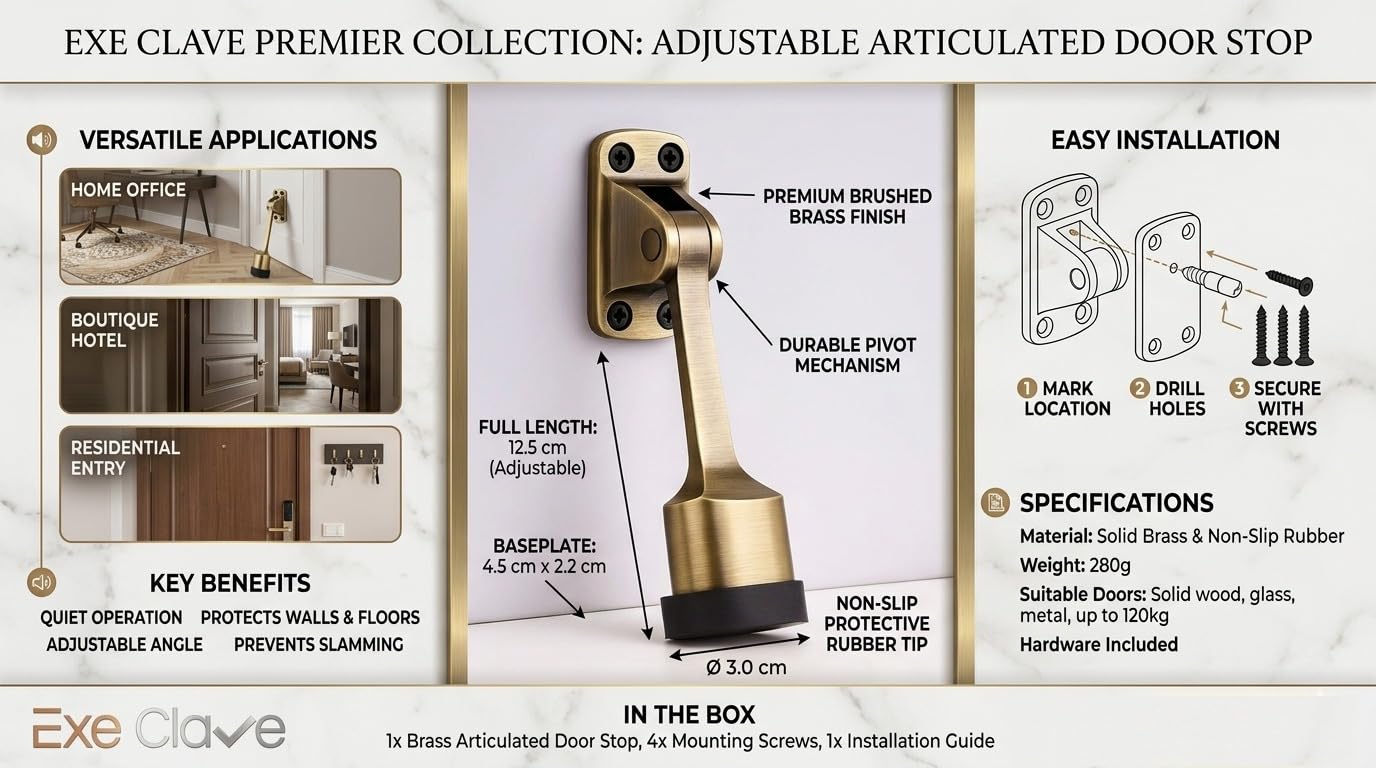 Luxury Door Stopper in Gold | Heavy Duty Metal Door Stops for Home Office | Anti Slip Decorative Door Holder | Modern Gold Finish Door Stop Set for All Floors (Set of 6) — Amazon image 3