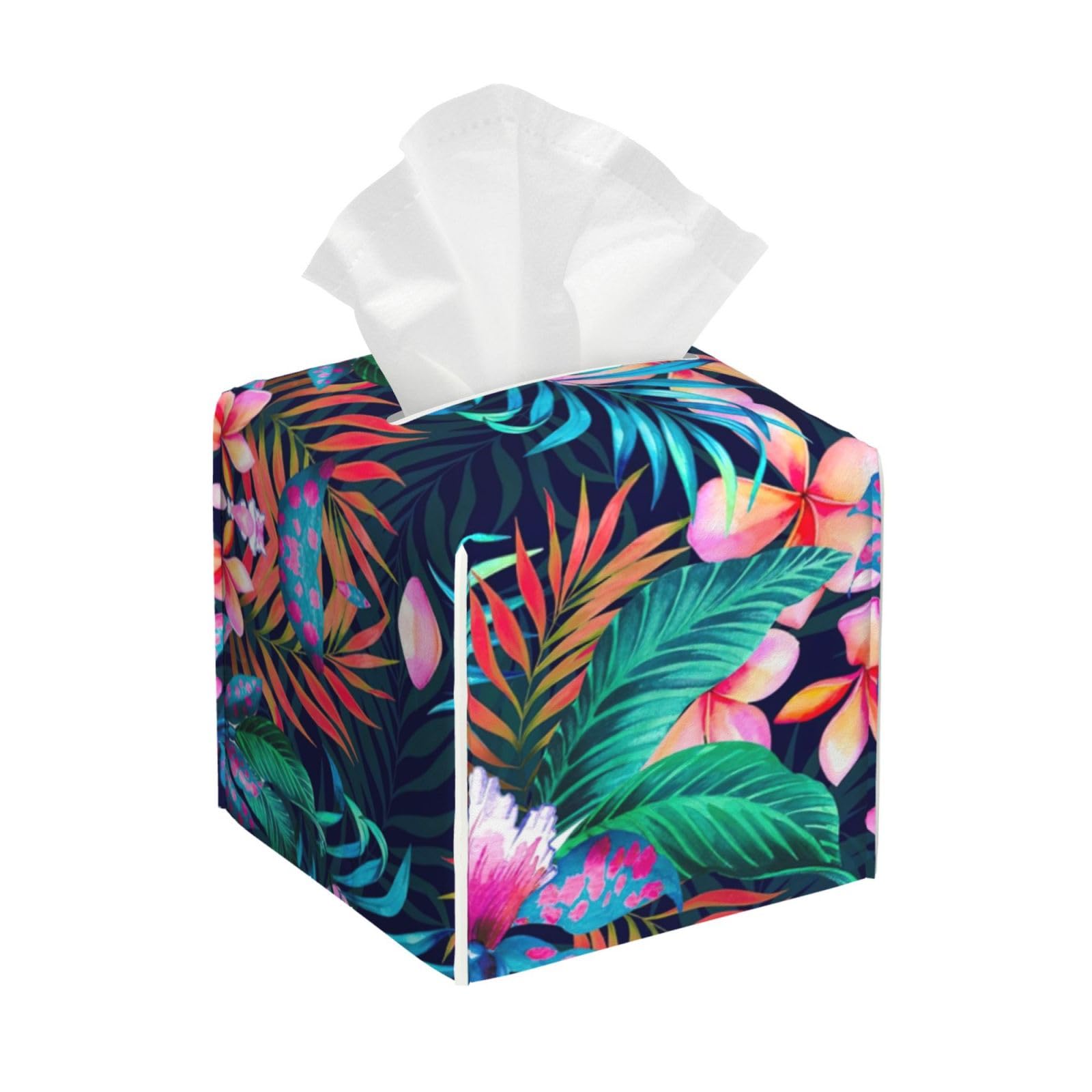 Tropical Flowers Leather Tissue Box Cover â€ Concealing Tissue Holder for Toilet, Living Room, Table Desk, Office, Car