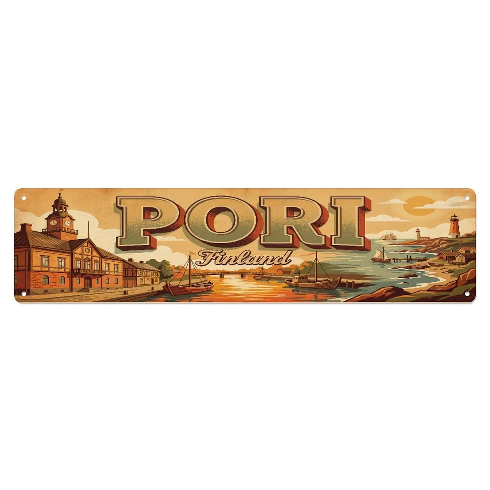 Tgrcjimh Style Metal Tin Sign Vintage Pori Finland Travel