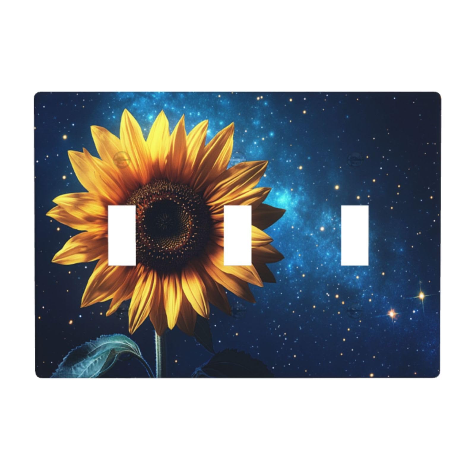 Woshuwo White Sunflower With Golden Petals Light Switch Covers 3 Gang Triple Toggle Wall Plate Switchplate Electrical Faceplate For Bathroom Kitchen Bedroom Decor