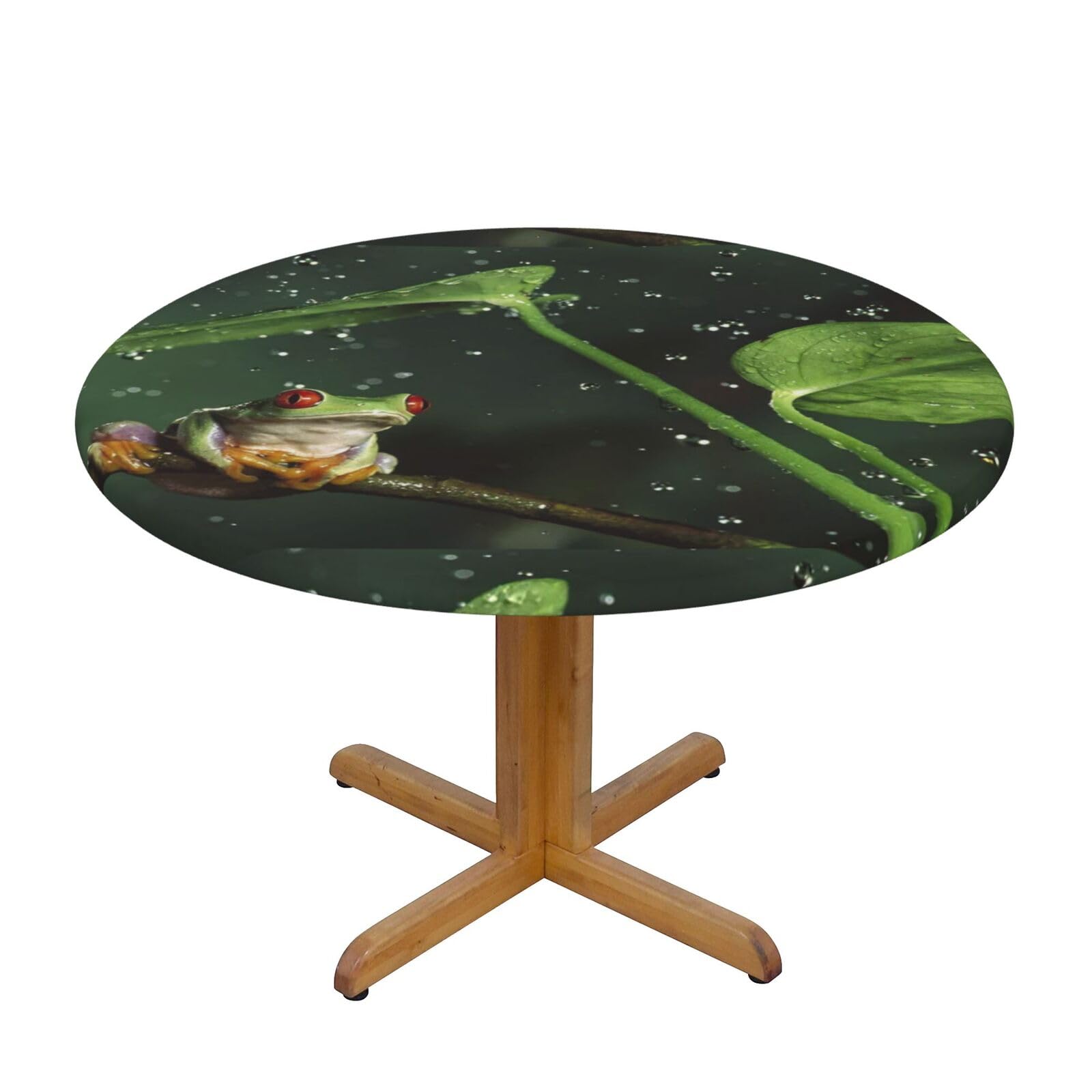 Ffshkowe Peace Tree Frog Elastic Round Tablecloth Oil Proof Table Cover For Dining Party Picnic