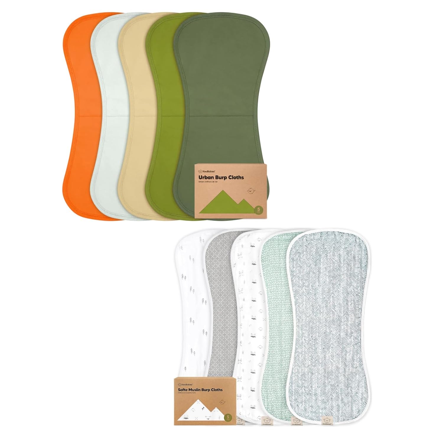 KeaBabies 5-Pack Burp Cloths for Baby Boys and Girls and 5-Pack Muslin Baby Burp Cloths for Baby Boys and Girls - Ultra Absorbent Burping Cloth, Burp Clothes - Cotton Baby Washcloths, Burp Rags