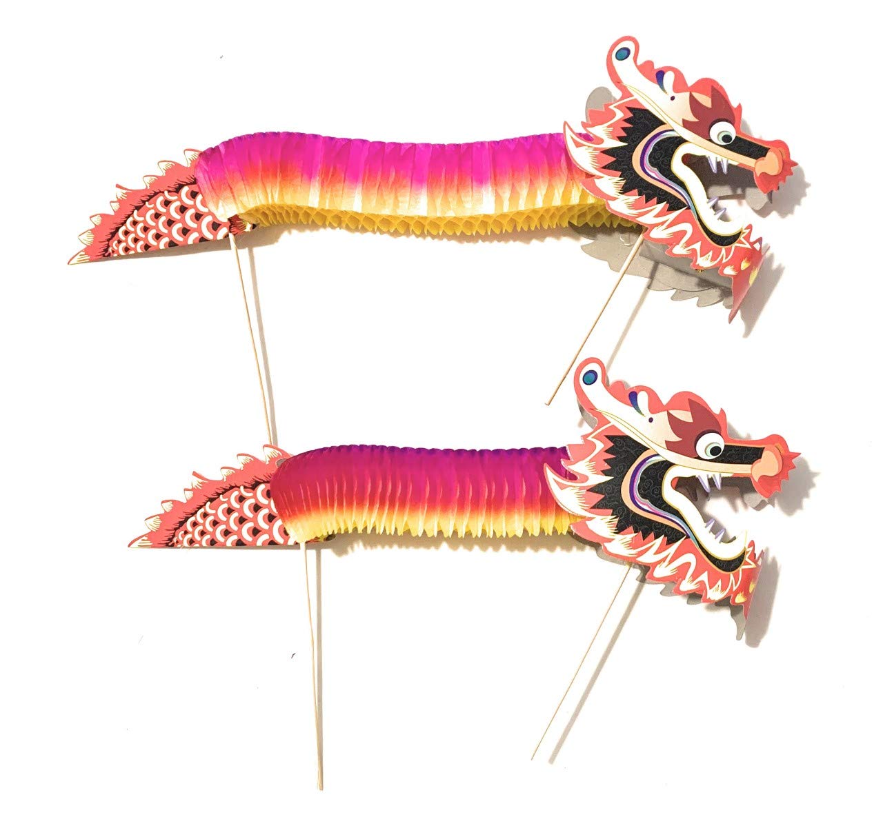 Caprilite 2 Large Chinese Paper Dragon Puppets on Sticks - Chinese New Year Decorations Gift