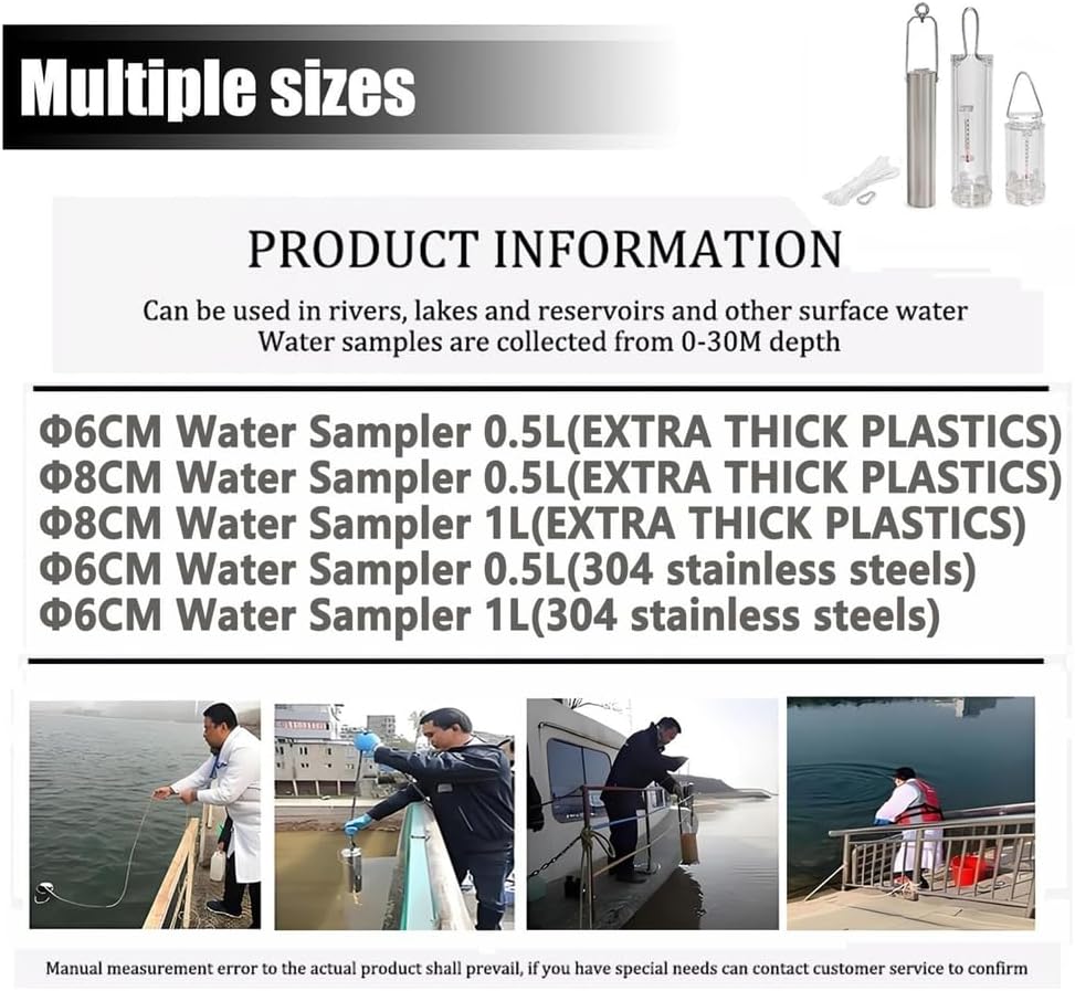 Water Sampler Kit Sampling Dipper System Sampler Taking Liquid Sample Collection in The Field Rivers and Lakes Surface Reservoirs Well Water,8cm/1L(0.22gal)