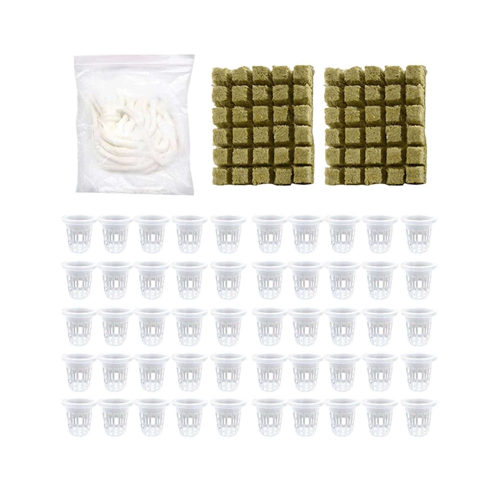 Kostki do uprawy roślin z wełny， Akcesoria Zestaw hydroponiczny DIY Kubki szczelinowe Uprawa roślin Wielofunkcyjny ogród domowy(White 50pcs)