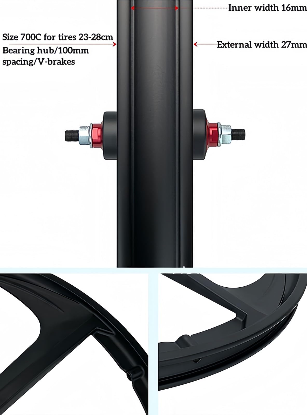 Koła rowerowe z 5 szprychami 700C (23C-25C), rowery szosowe, najlżejszy i najbardziej wytrzymały materiał ze stopu magnezu felgi rowerowe