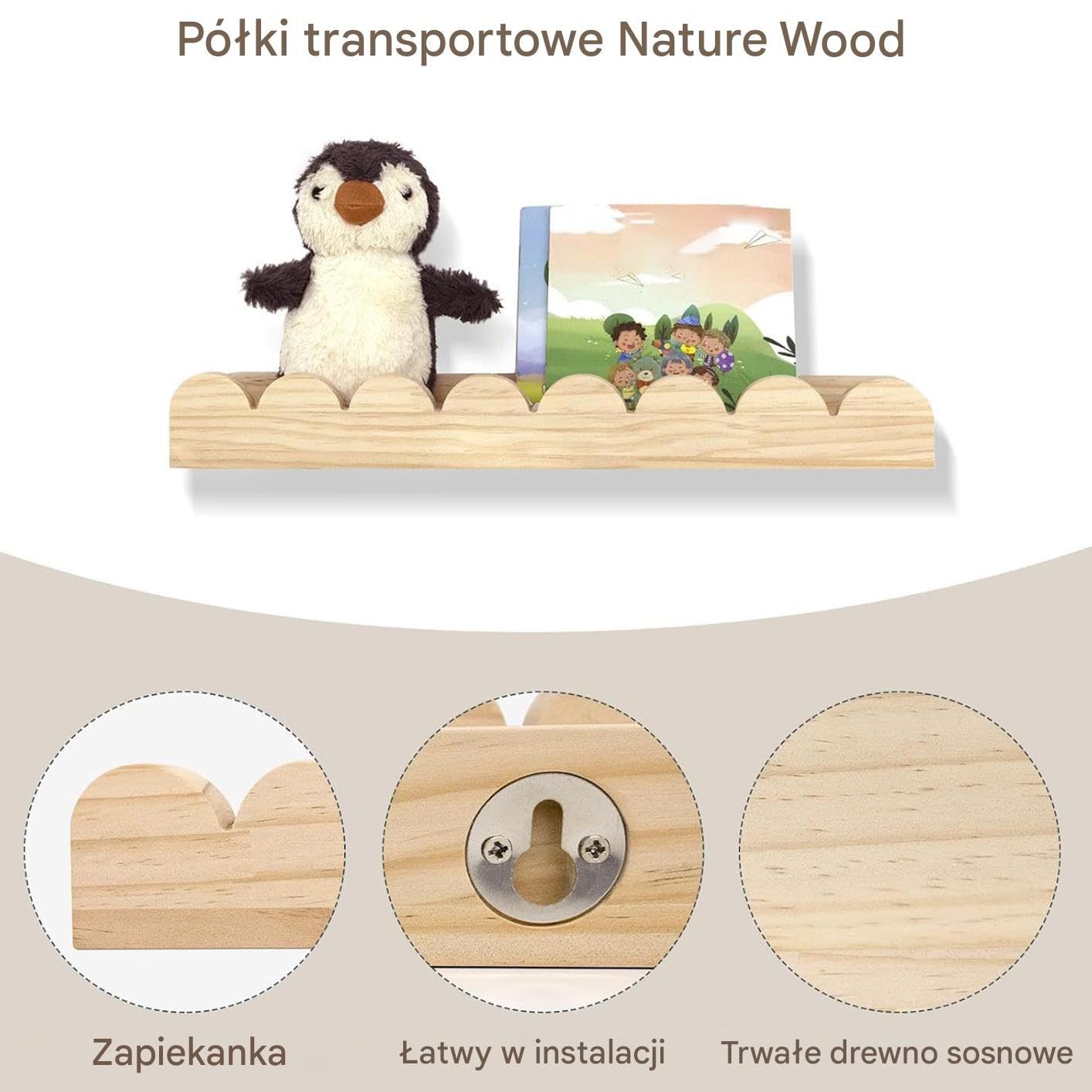 Półka Do Ekspozycji Książek W Pokoju Dziecięcym 3 Sztuki Drewniane | Ścienne Wiszące Dziecięce Półki Na Książki dla Rodziny Chłopiec Dziewczyna Wewnętrzny Dom