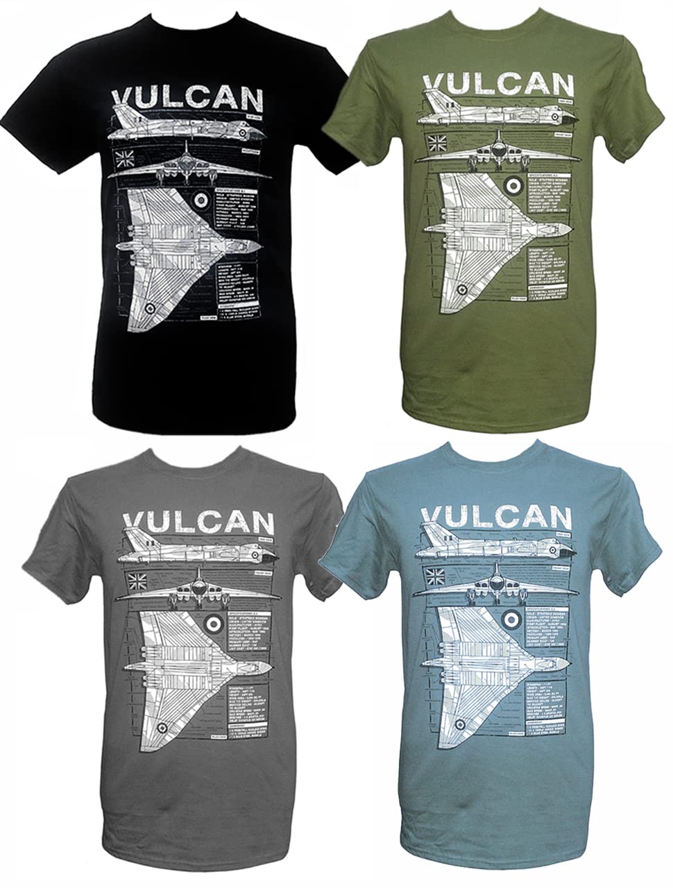 The Wooden Model Company Ltd Avro Vulcan Heavy Bomber - Falklands War/Military T Shirt with Blueprint Design (XL) Olive Green