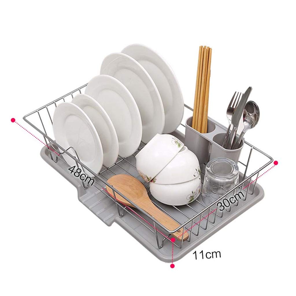 Abtropfgestell aus Edelstahl 304 Edelstahl Abtropfgestell Rack Küche Lagerregal Ablauf Wäscheständer Besteckschränke Grau 48 cm × 30 cm × 11 cm
