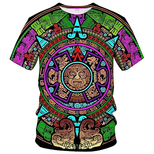 LAOLIUSN T-shirt aztèque pour homme avec motif totems mayas, imprimé sur le thème mexicain, violet, Taille S