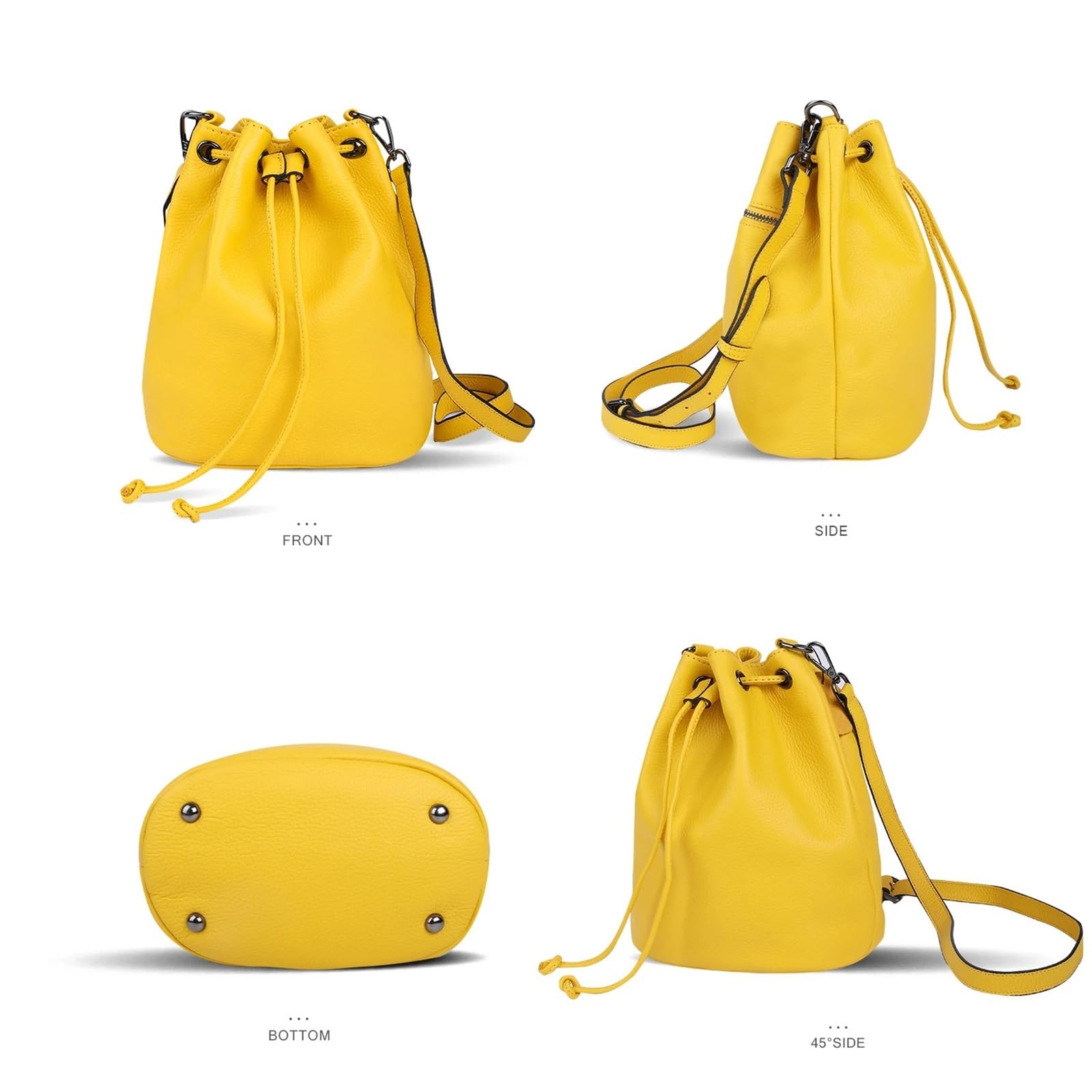 Bolso de piel auténtica, tipo cubo, pequeño, multifuncional, bandolera un solo hombro for mujer Para Viajes Compras Trabajo Citas