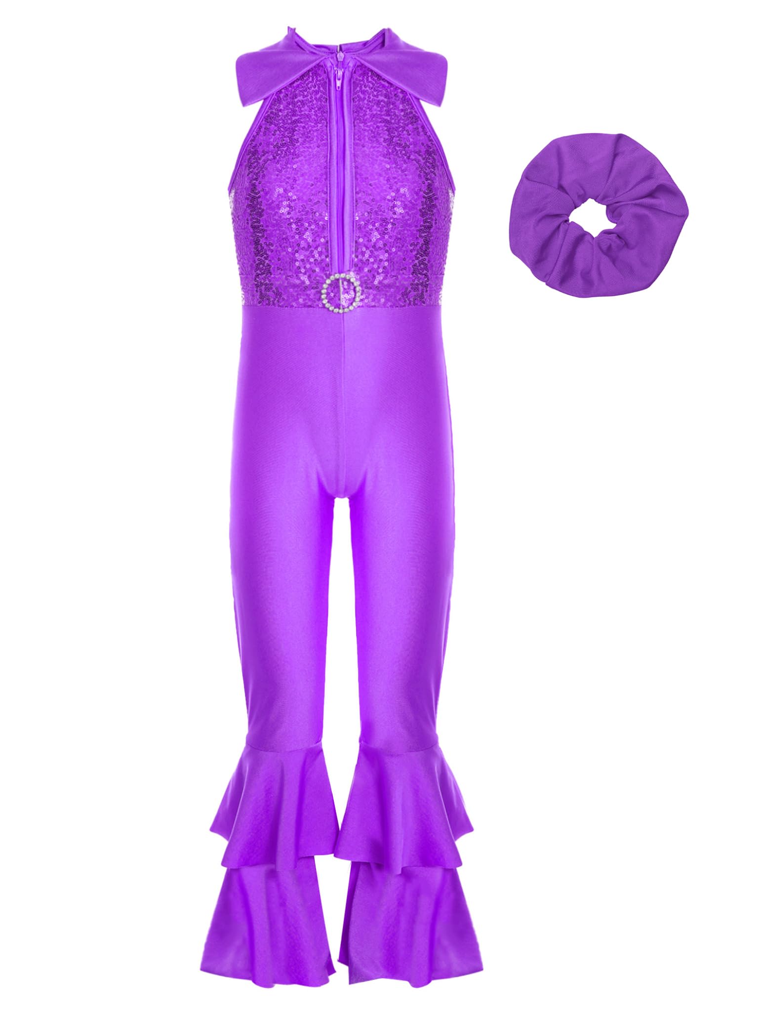 Costume De Danse Pour Petites Filles Combinaison Disco Pailletée Années 70 80 Pantalon Large Avec Élastique À Cheveux Tenue De Spectacle Et Performance Pour