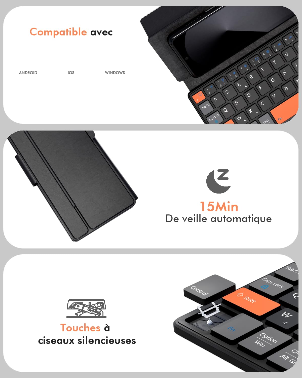Doohoeek Mini Clavier Bluetooth Double pour Phone, Clavier sans Fil Portable avec Support pour iPhone, iPad Mini, Samsung Z Fold, Compatible avec iOS, Android et Windows, AZERTY