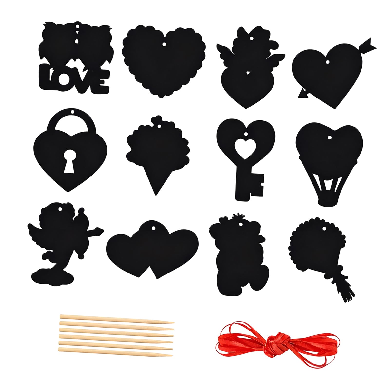 Buxuaaaa Scratch Cards with Hanging Ribbon Kid Craft Set for Holiday Decorations Valentines Day Celebration Valentine ' s Day Scratch Cards