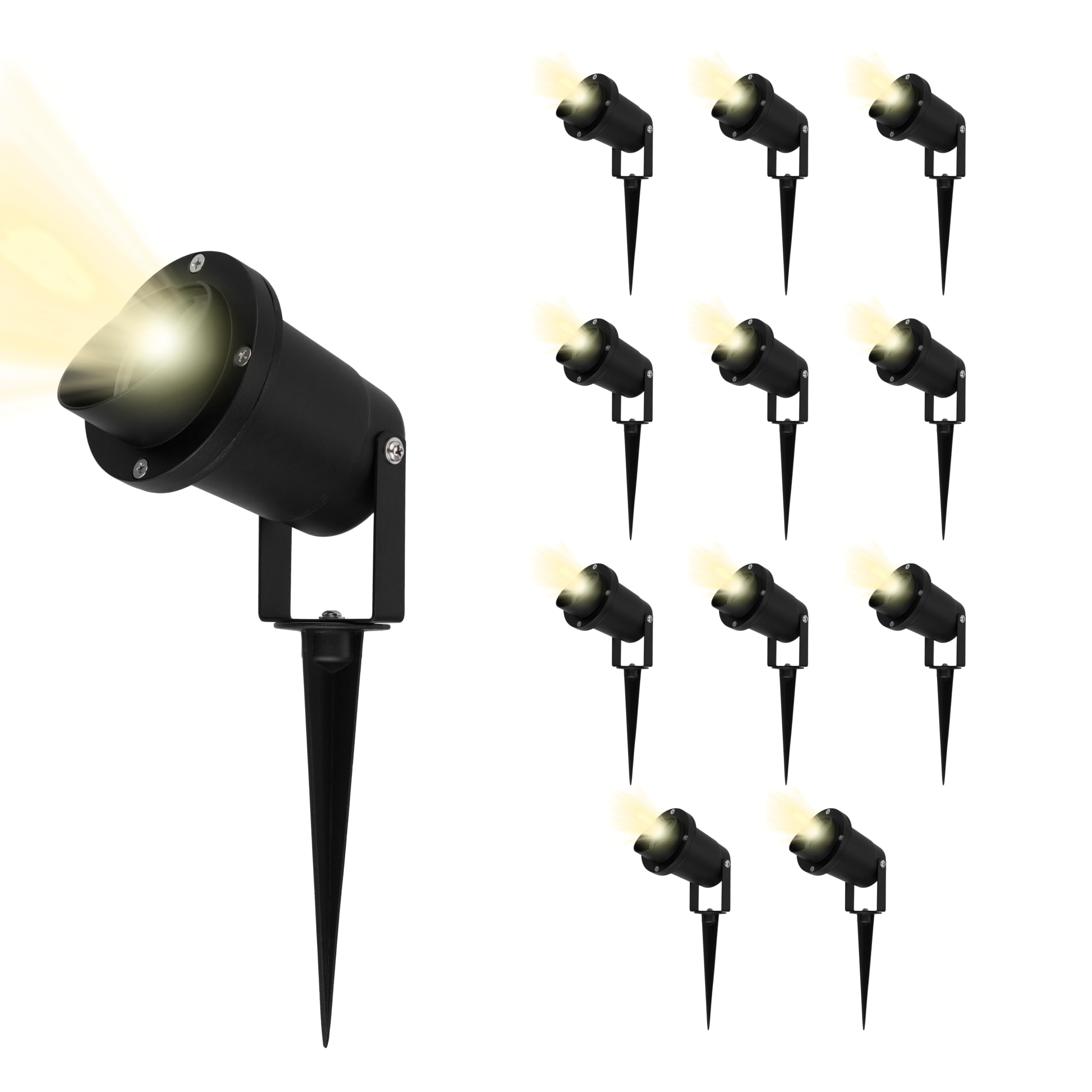 REV Juego de iluminación de jardín (12 luces orientables para senderos, carcasa de aluminio IP65, 230 lm, 3 W, cable de 1,5 m, altura de 34 cm), color negro
