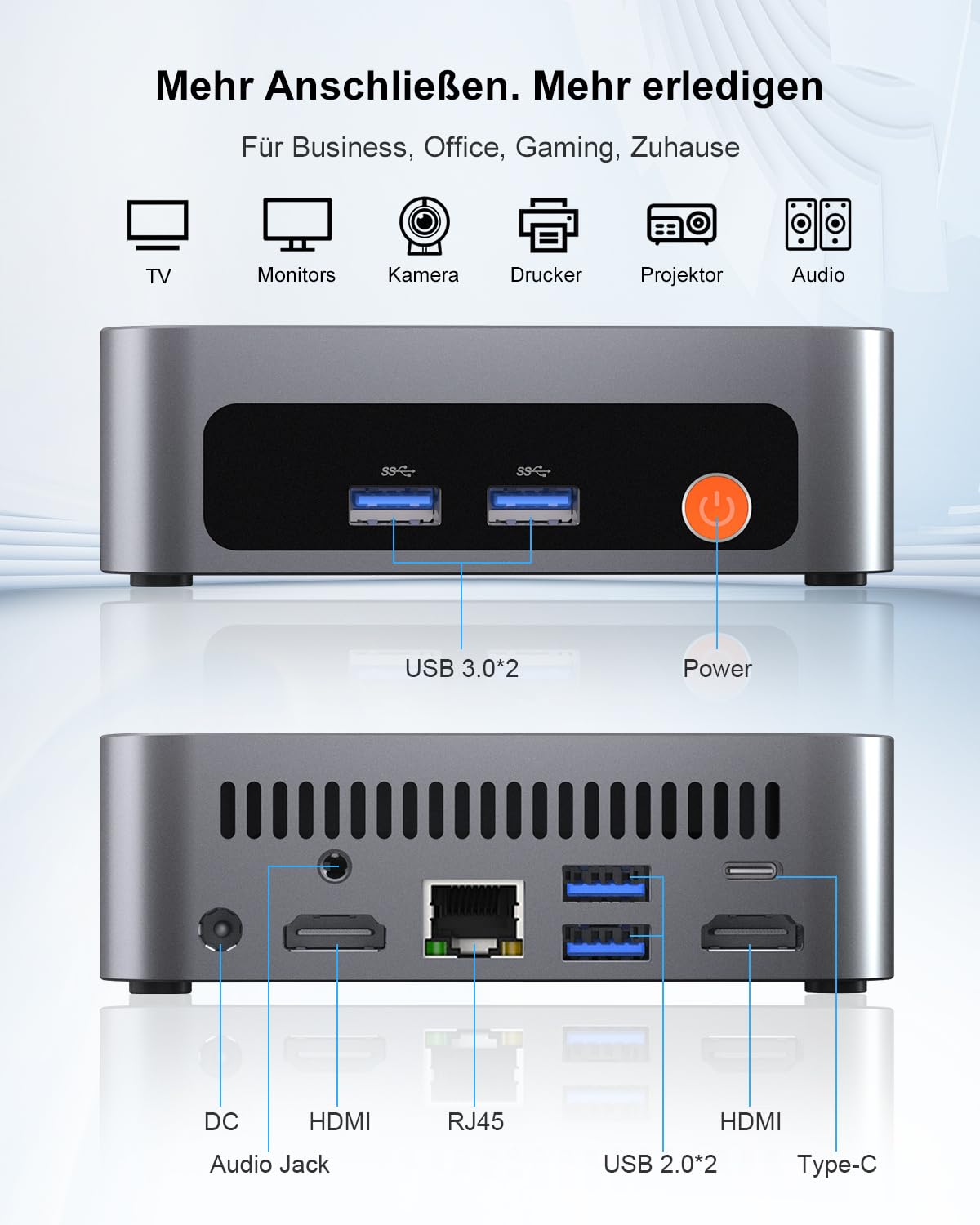 Ninkear Mini PC mit AMD Ryzen 7430U für Arbeit und Spiele, (3-Jahren-Garantie), 16GB RAM 512GB SSD, unterstützt PS4 Emulator Gaming, Ultra-leise, Dreifach 4K Display, WiFi6E, Mini Computer für Büro