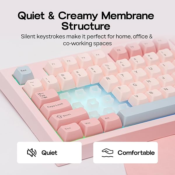 EPOMAKER Aula S102 PRO Membrane Gaming Keyboard with TFT Screen, Volume Knob & Number Pad, BT/2.4G/USB, RGB Backlit, Creamy Silicone Structure, Silent Keyboard for PC Game/Office (Pink) - 4