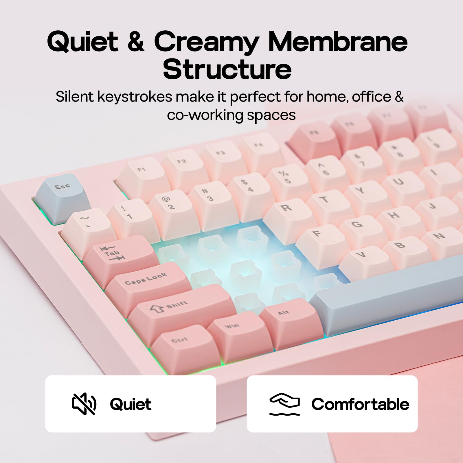 EPOMAKER Aula S102 PRO Membrane Gaming Keyboard with TFT Screen, Volume Knob & Number Pad, BT/2.4G/USB, RGB Backlit, Creamy Silicone Structure, Silent Keyboard for PC Game/Office (Pink) - 5